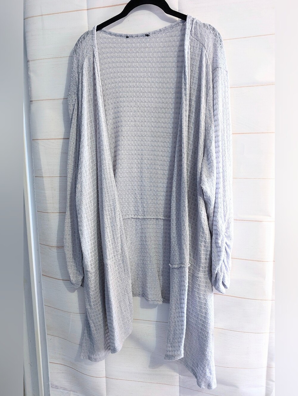 Light Gray Open-Front Women's Waffle Cardigan Sweater Size 2X